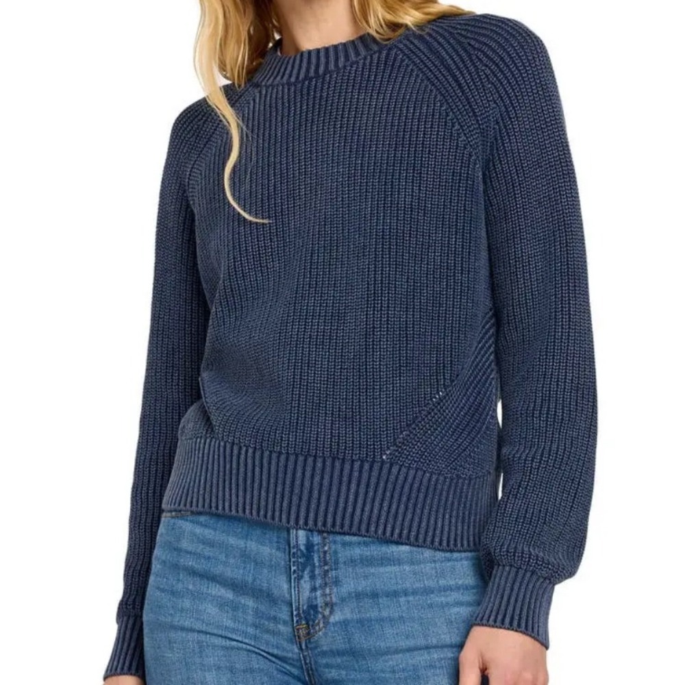Faherty Organic Cotton Sweater Shaker Stitch Navy Blue S Coastal Preppy Classic
